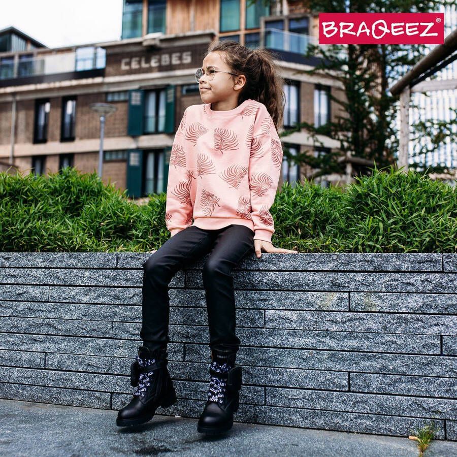Braqeez 421788-589 Meisjes Biker Boots Zwart Leer Veters