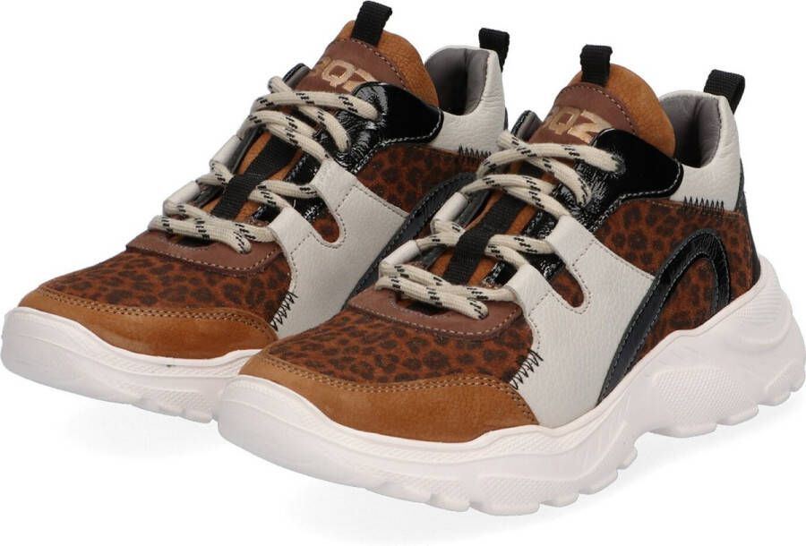 Braqeez 421792-513 Meisjes Lage Sneakers Bruin Print Leer Veters