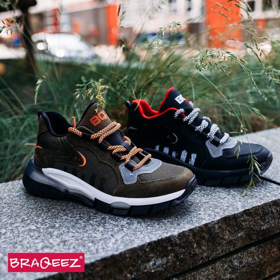 Braqeez 421970-589 Jongens Lage Sneakers Zwart Textiel Veters