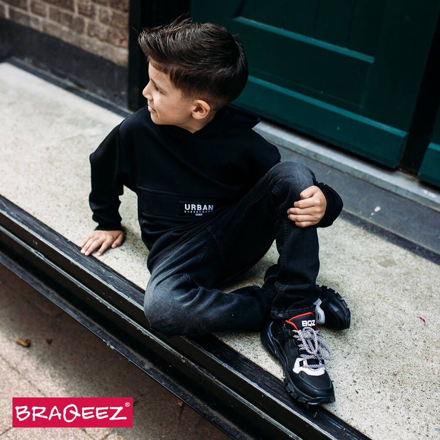 Braqeez 421970-589 Jongens Lage Sneakers Zwart Textiel Veters