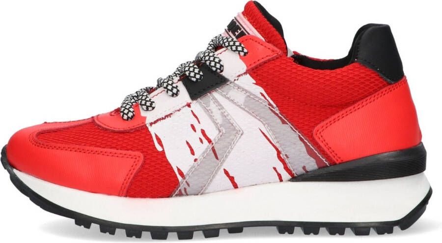 Braqeez 422271-541 Jongens Lage Sneakers Rood Wit Leer Veters