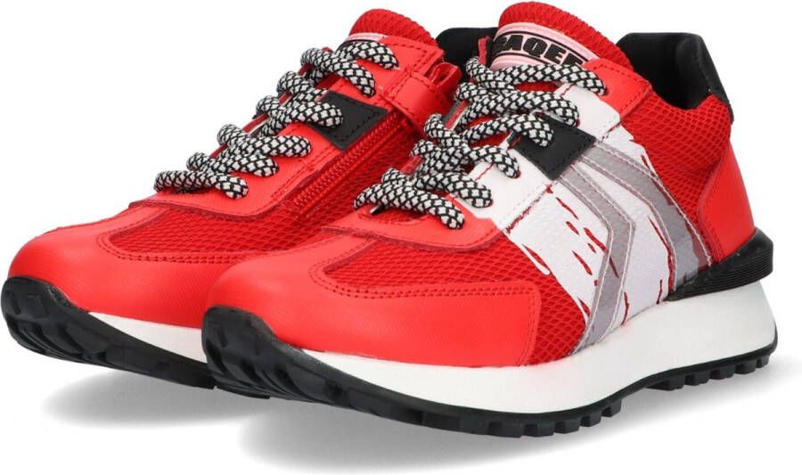 Braqeez 422271-541 Jongens Lage Sneakers Rood Wit Leer Veters