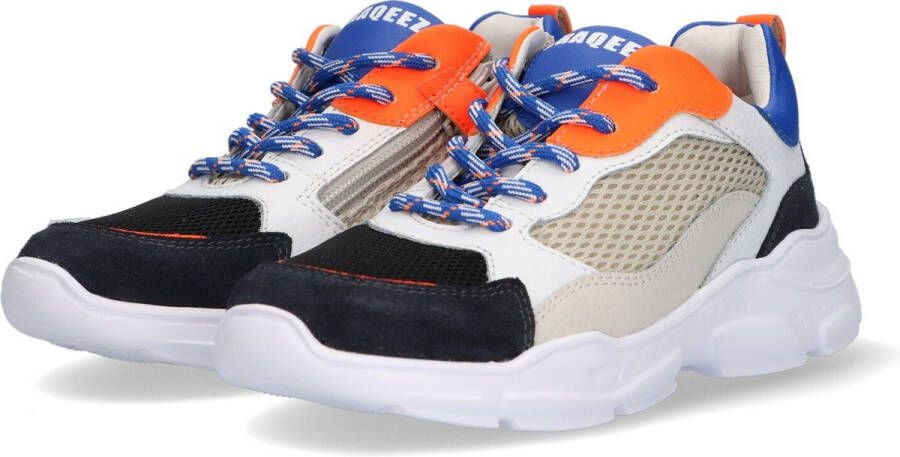 Braqeez 422283-429 Jongens Lage Sneakers Wit Blauw Oranje Leer Veters