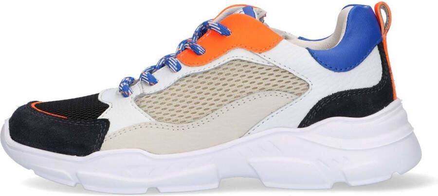 Braqeez 422283-429 Jongens Lage Sneakers Wit Blauw Oranje Leer Veters