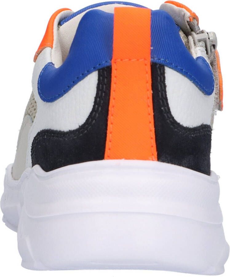 Braqeez 422283-429 Jongens Lage Sneakers Wit Blauw Oranje Leer Veters