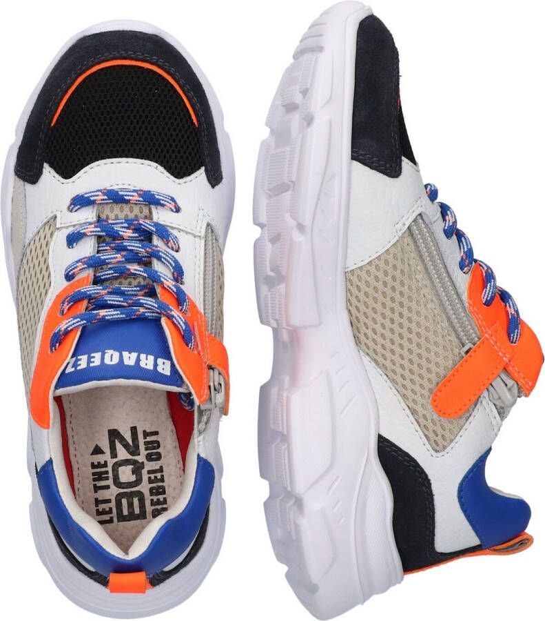 Braqeez 422283-429 Jongens Lage Sneakers Wit Blauw Oranje Leer Veters