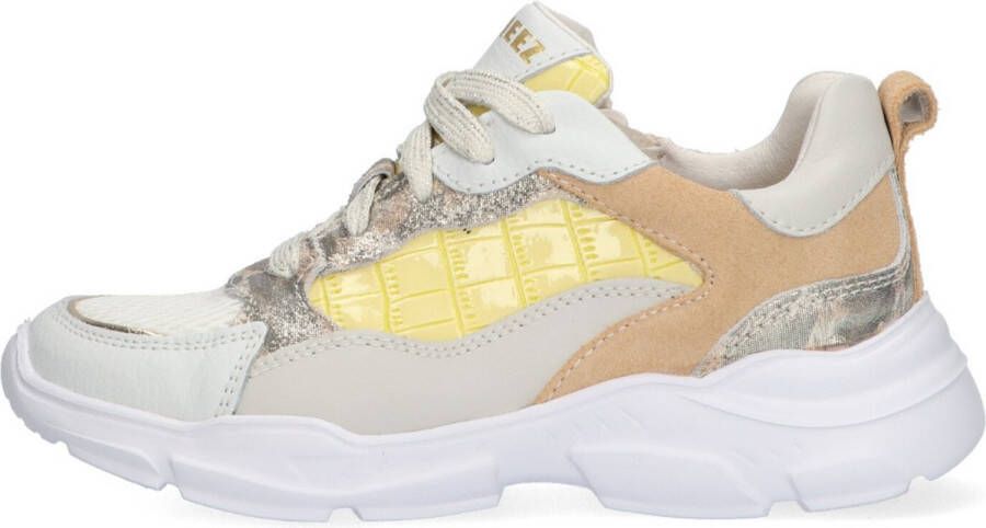 Braqeez 422283-500 Meisjes Lage Sneakers Beige Bruin Print Geel Wit Leer Veters