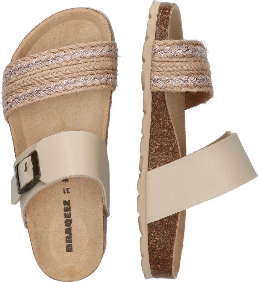 Braqeez 422421-502 Meisjes Slippers Beige Imitatieleer Gesp