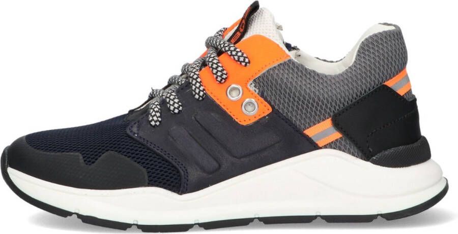 Braqeez 422480-529 Jongens Lage Sneakers Blauw Oranje Leer Veters