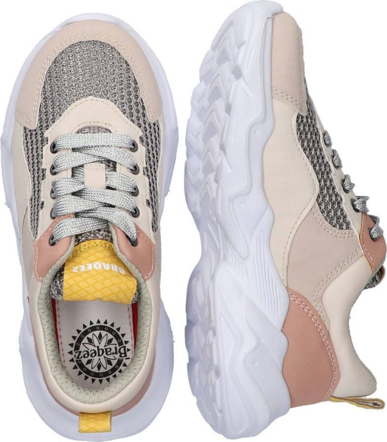 Braqeez 422492-796 Meisjes Lage Sneakers Beige Roze Imitatieleer Veters