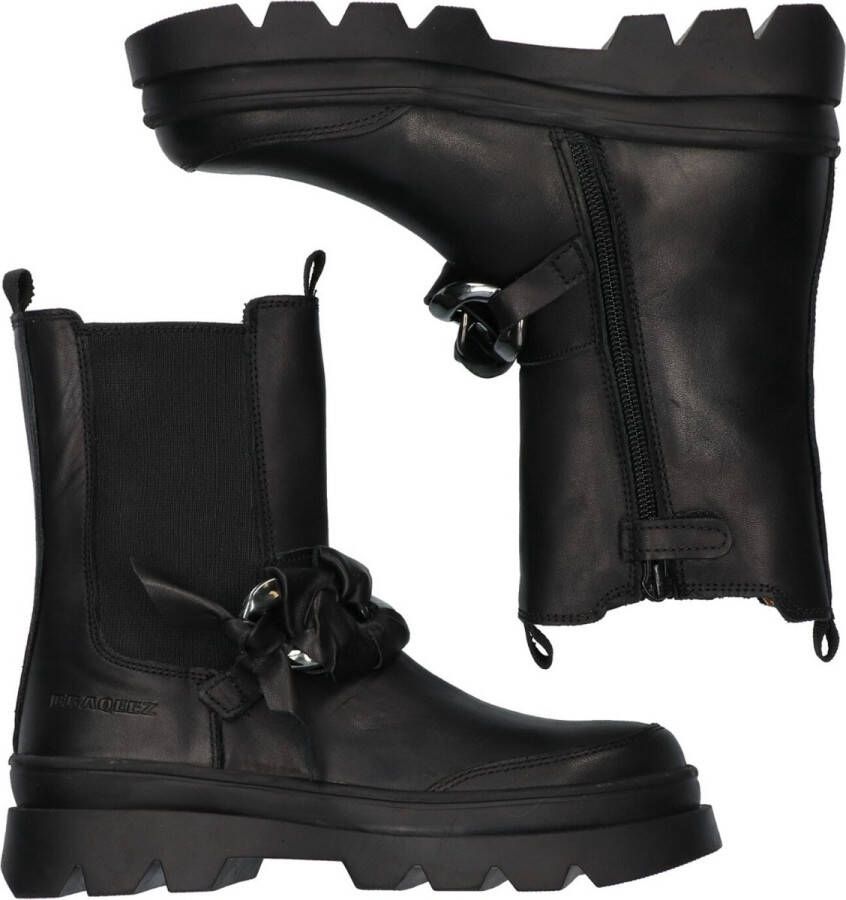 Braqeez 422720-589 Meisjes Chelsea Boots Zwart Leer Ritssluiting