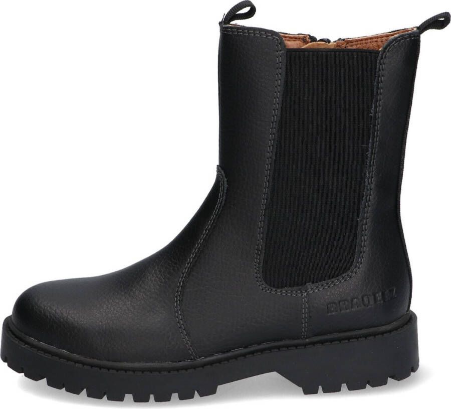 Braqeez 422774-589 Meisjes Chelsea Boots Zwart Leer Ritssluiting