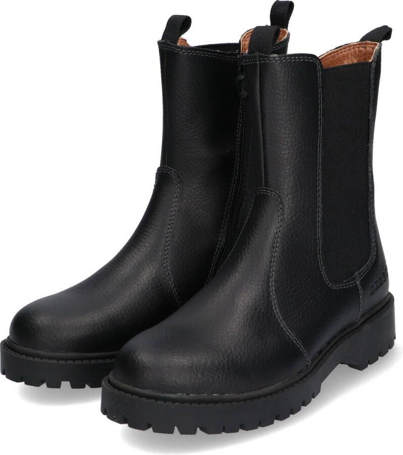 Braqeez 422774-589 Meisjes Chelsea Boots Zwart Leer Ritssluiting