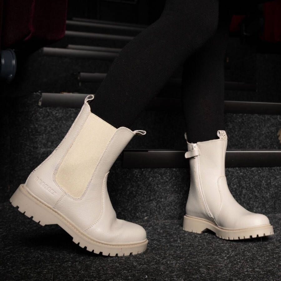 Braqeez 422774-602 Meisjes Chelsea Boots Beige Leer Ritssluiting