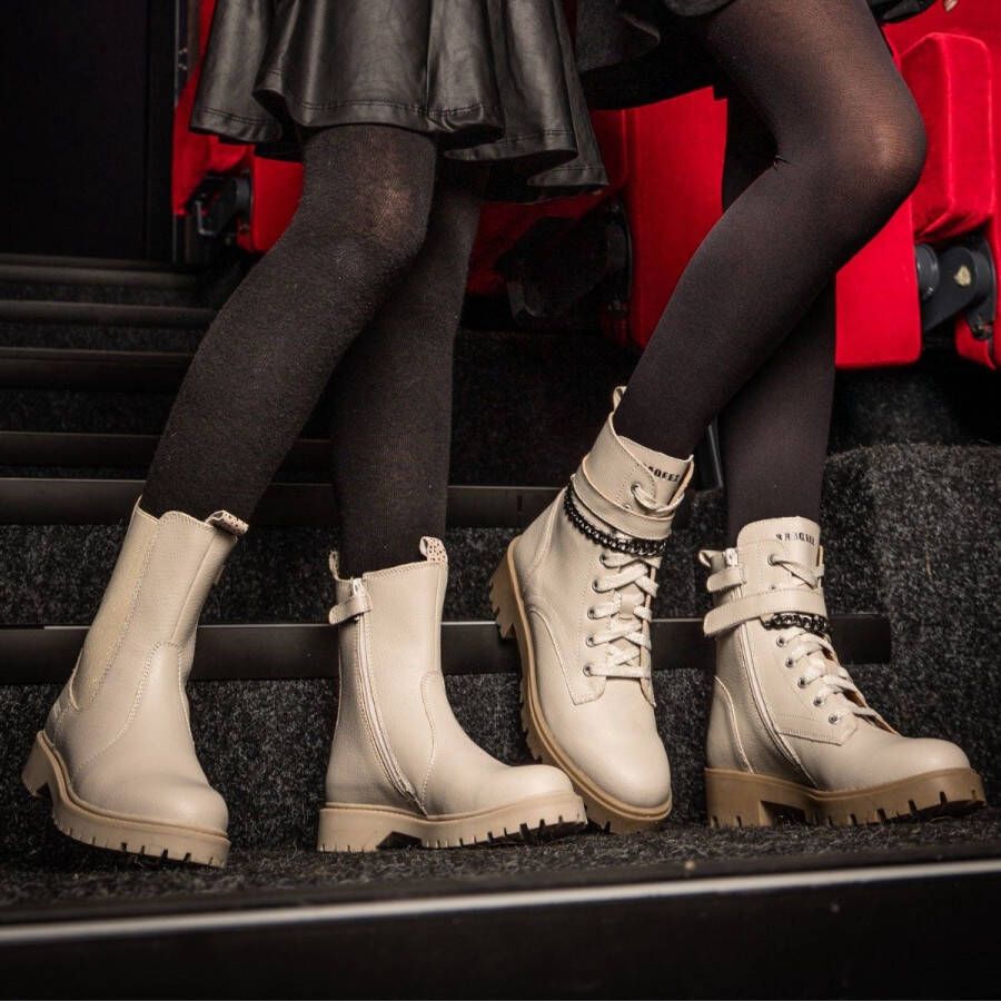 Braqeez 422774-602 Meisjes Chelsea Boots Beige Leer Ritssluiting