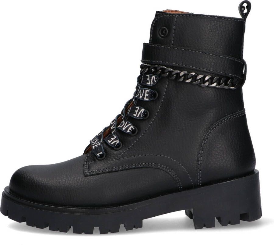 Braqeez 422788-589 Meisjes Biker Boots Zwart Leer Veters