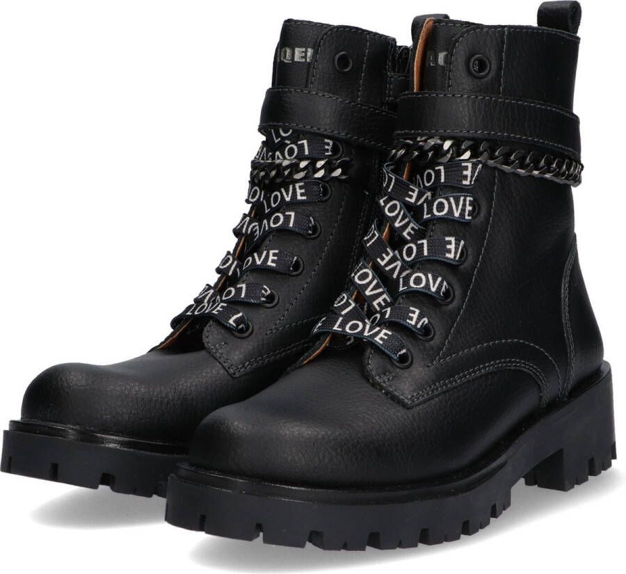 Braqeez 422788-589 Meisjes Biker Boots Zwart Leer Veters