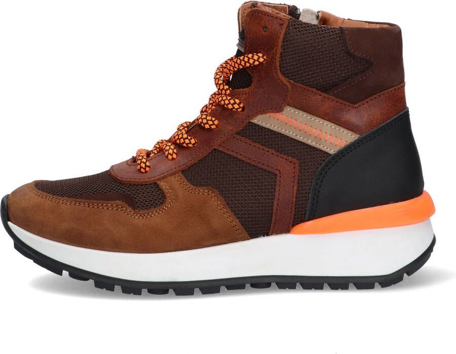 Braqeez 422944-113 Jongens Hoge Sneakers Bruin Oranje Leer Veters - Foto 5