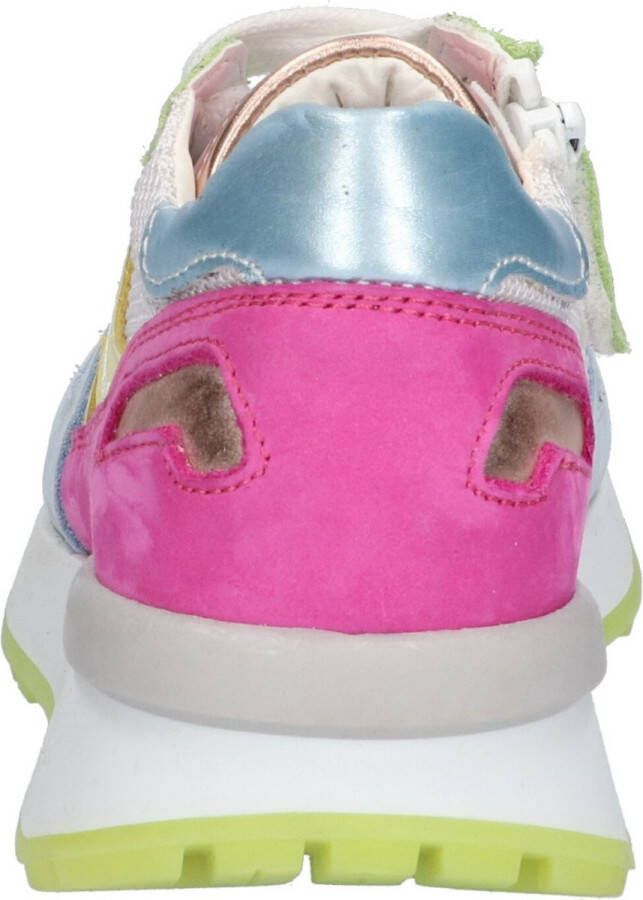 Braqeez 423272-122 Meisjes Lage Sneakers Roze Wit Multi Blauw Groen Nubuck Veters
