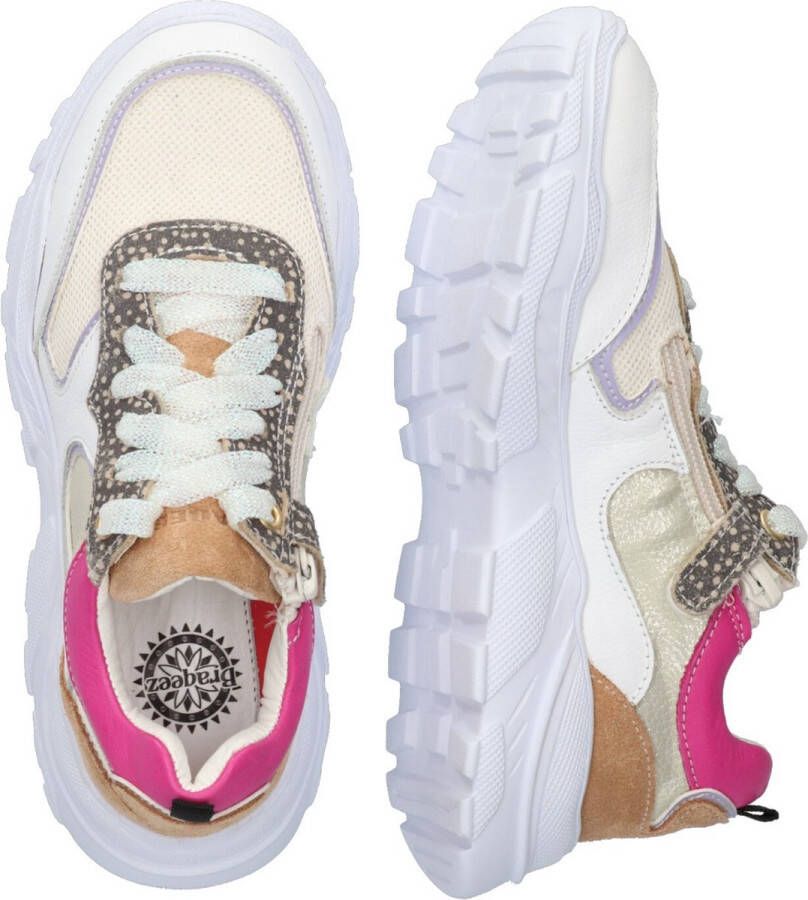 Braqeez 423285-600 Meisjes Lage Sneakers Beige Goud Roze Print Bruin Leer Veters