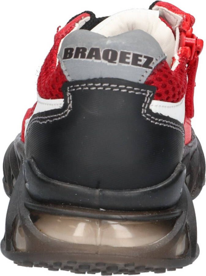 Braqeez 423322-541 Jongens Lage Sneakers Rood Zwart Leer Veters