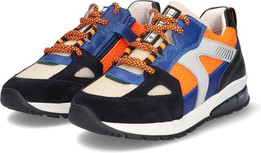 Braqeez 423464-429 Jongens Lage Sneakers Blauw Oranje Beige Zwart Multi Suède Veters