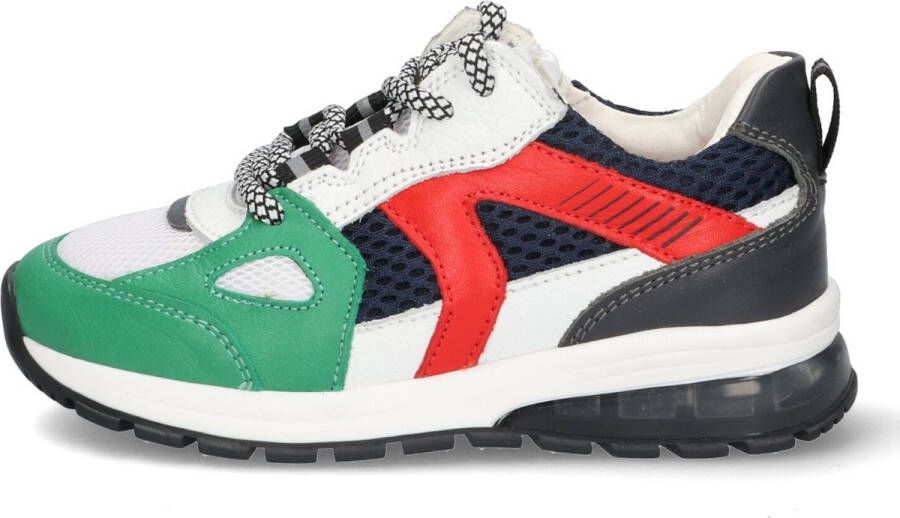 Braqeez 423464-565 Jongens Lage Sneakers Groen Beige Rood Blauw Leer Veters