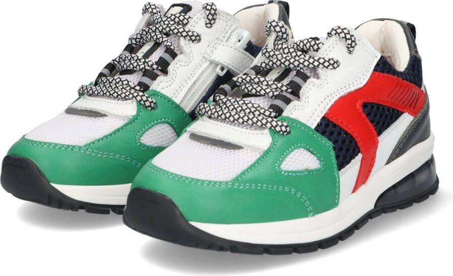 Braqeez 423464-565 Jongens Lage Sneakers Groen Beige Rood Blauw Leer Veters