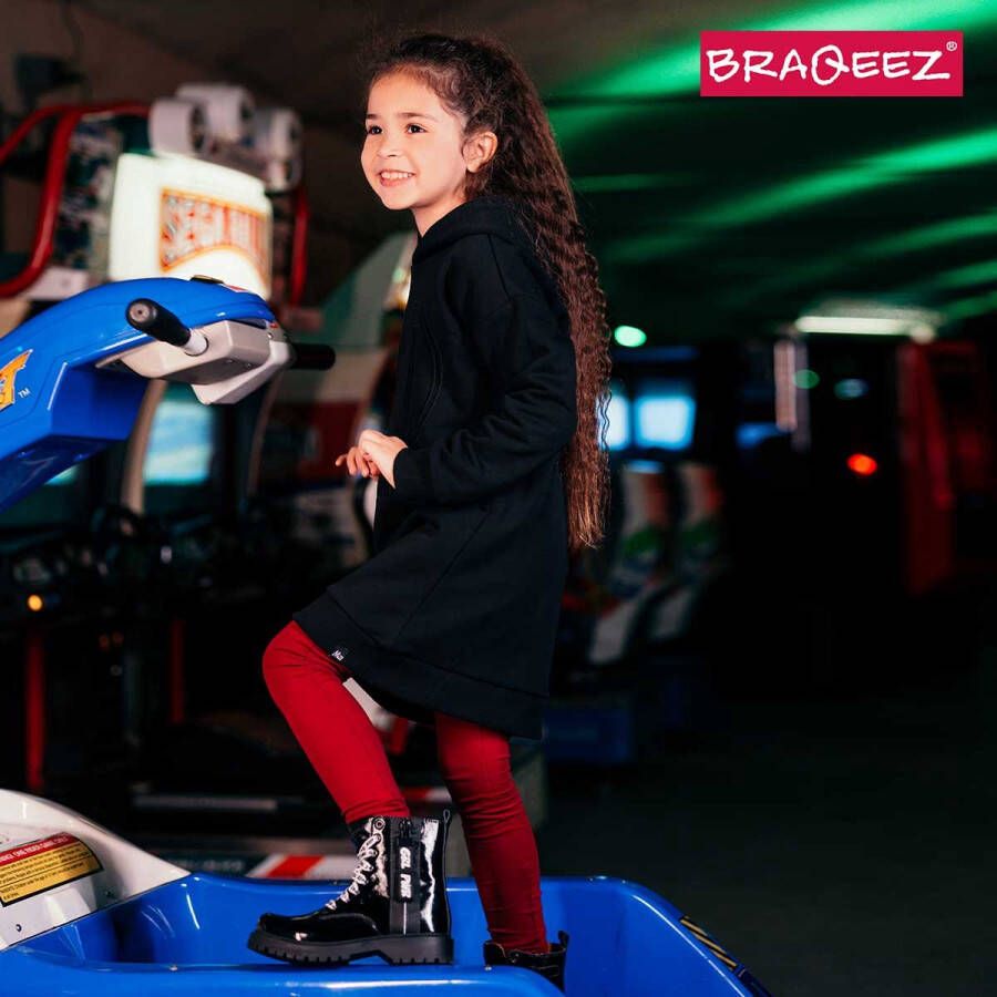 Braqeez Belle Boot Meisjes Biker Boots Zwart Leer Veters