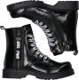 Braqeez Belle Boot Meisjes Biker Boots Zwart Leer Veters - Thumbnail 6