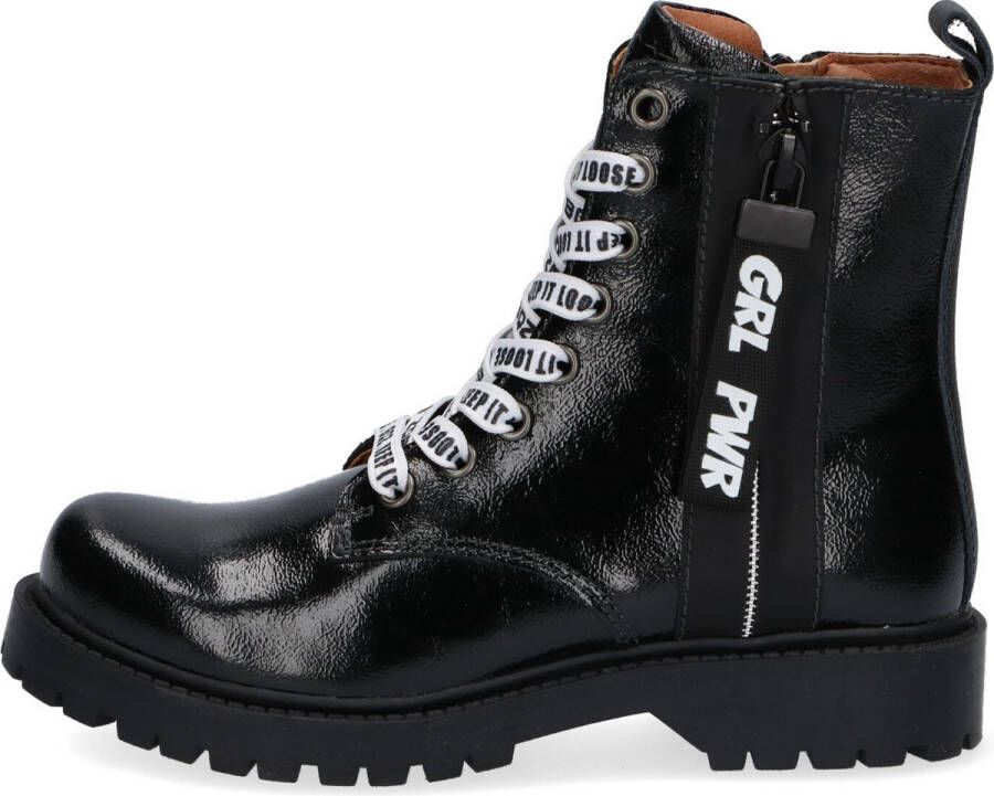 Braqeez Belle Boot Meisjes Biker Boots Zwart Leer Veters