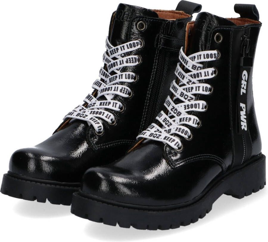 Braqeez Belle Boot Meisjes Biker Boots Zwart Leer Veters