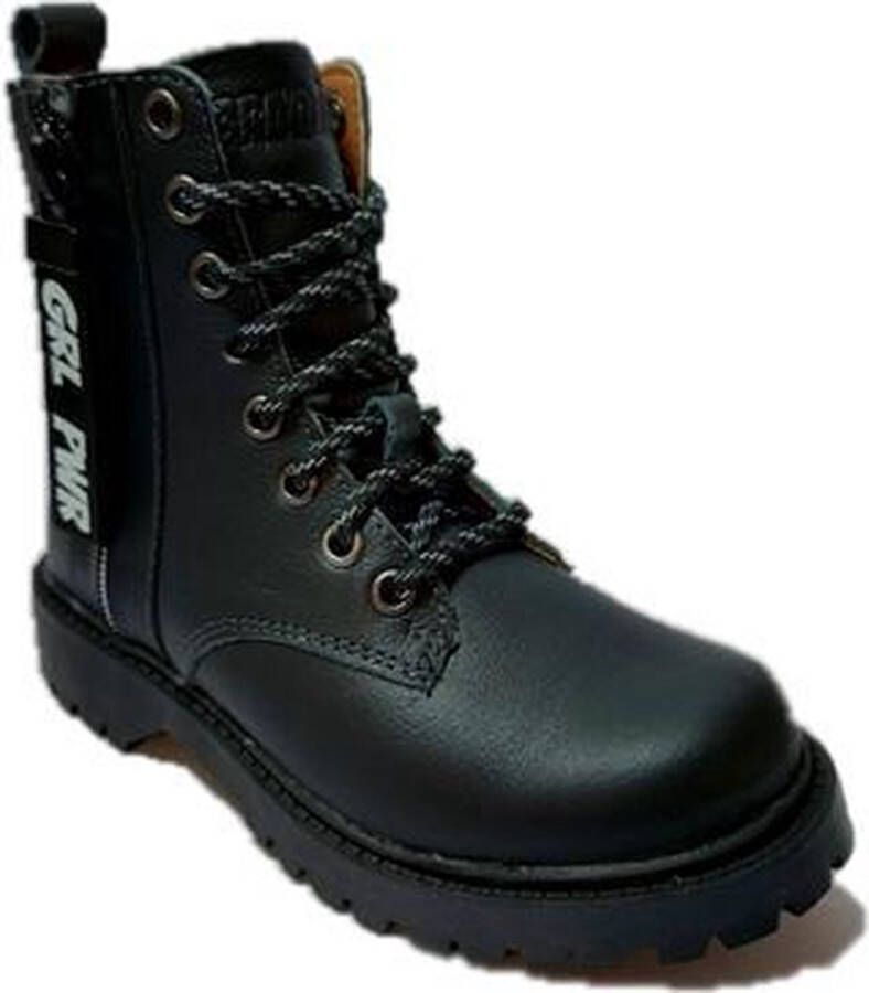 Braqeez Belle Boot Meisjes Biker Boots Zwart Leer Veters