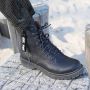 Braqeez Belle Boot Meisjes Biker Boots Zwart Leer Veters - Thumbnail 10