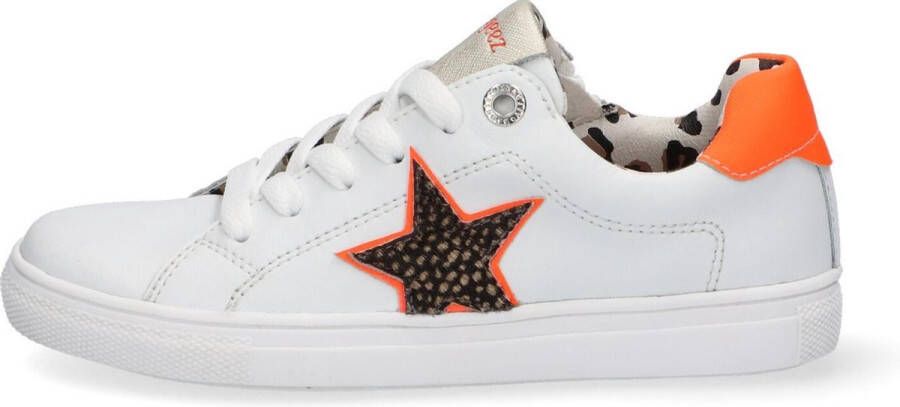 Braqeez Leigh Louwies Meisjes Lage Sneakers Wit Print Leer Veters