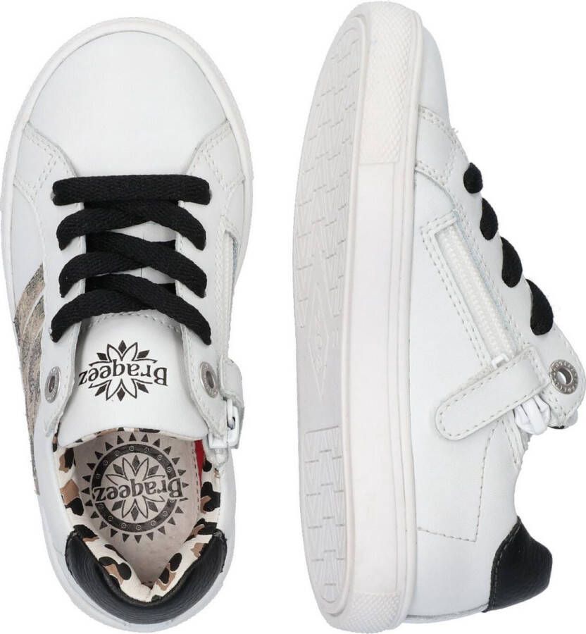 Braqeez Lesley Louw Meisjes Lage Sneakers Wit Print Leer Veters