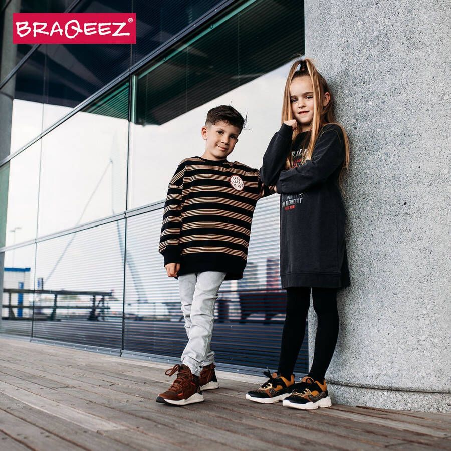 Braqeez Renee Run Meisjes Lage Sneakers Geel Bruin Leer Veters