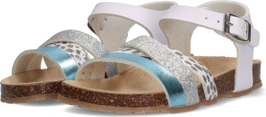 Braqeez Saar Spain Meisjes Sandalen Wit Print Blauw Zilver Imitatieleer Gesp