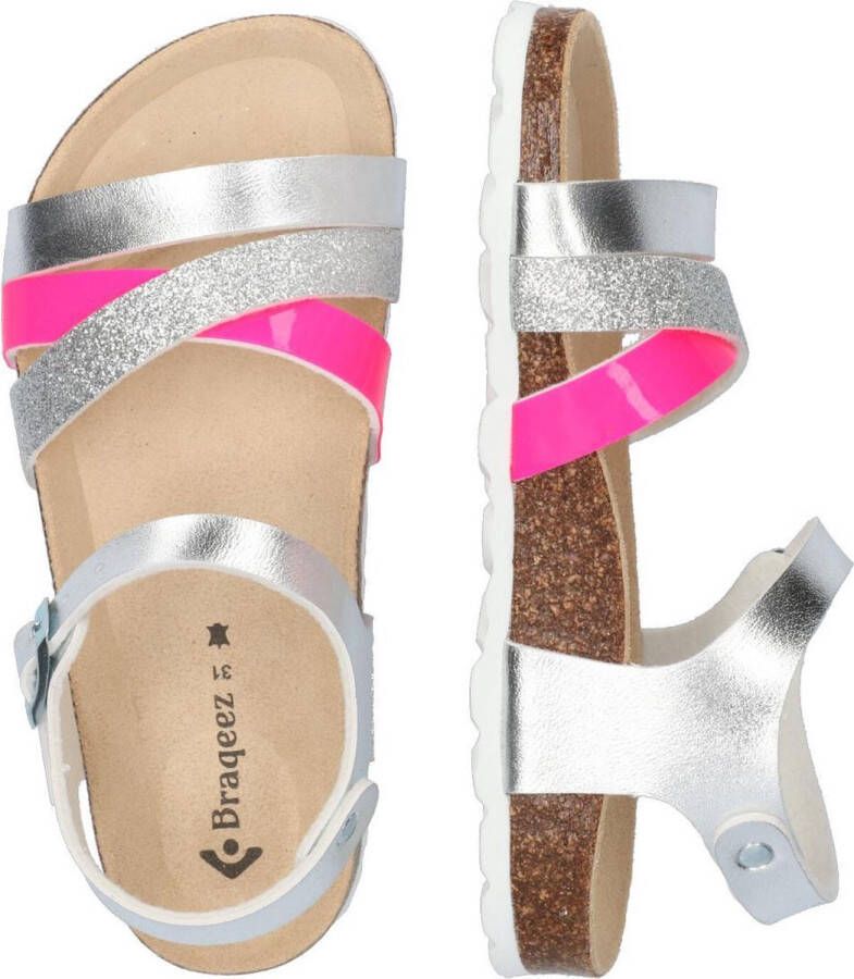 Braqeez Saar Spain Meisjes Sandalen Zilver Roze Imitatieleer Gesp