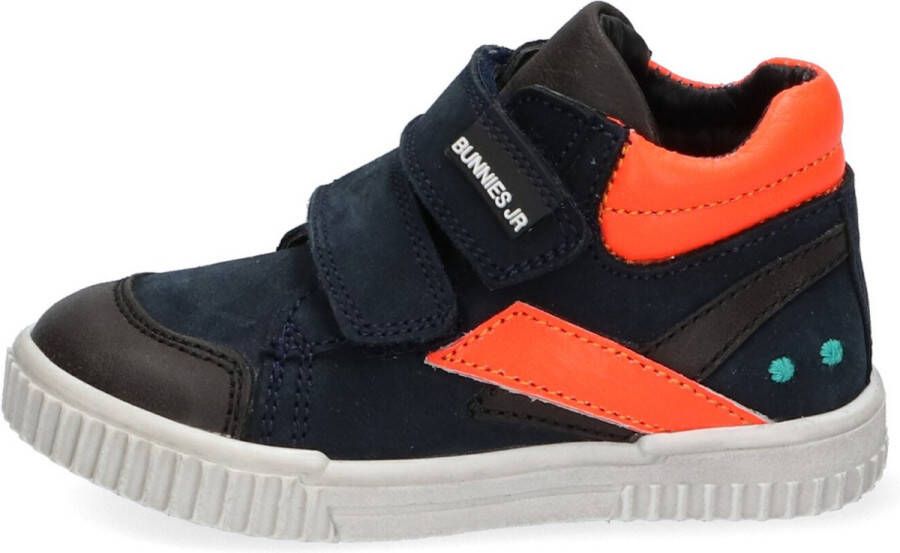 BunniesJR 221662-529 Jongens Hoge Sneakers Blauw Oranje Leer Klittenband