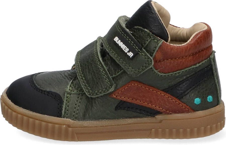 BunniesJR 221662-569 Jongens Hoge Sneakers Groen Bruin Leer Klittenband