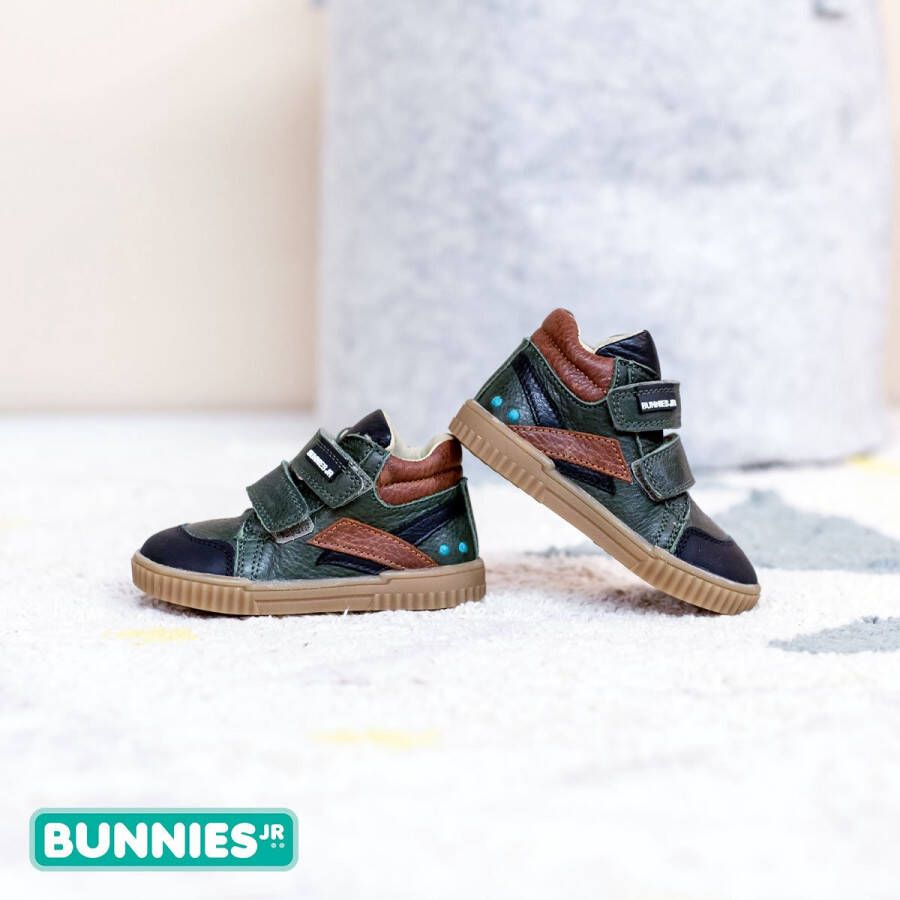BunniesJR 221662-569 Jongens Hoge Sneakers Groen Bruin Leer Klittenband