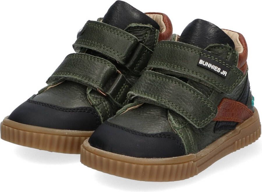 BunniesJR 221662-569 Jongens Hoge Sneakers Groen Bruin Leer Klittenband