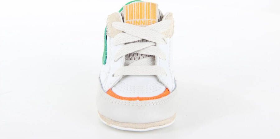 BunniesJR 223126-564 Jongens Babysneakertjes Groen Wit Beige Oranje Leer Veters