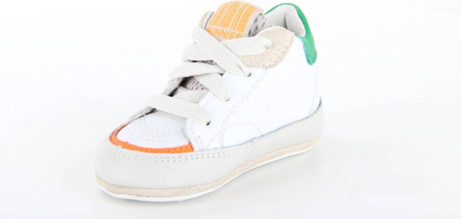 BunniesJR 223126-564 Jongens Babysneakertjes Groen Wit Beige Oranje Leer Veters