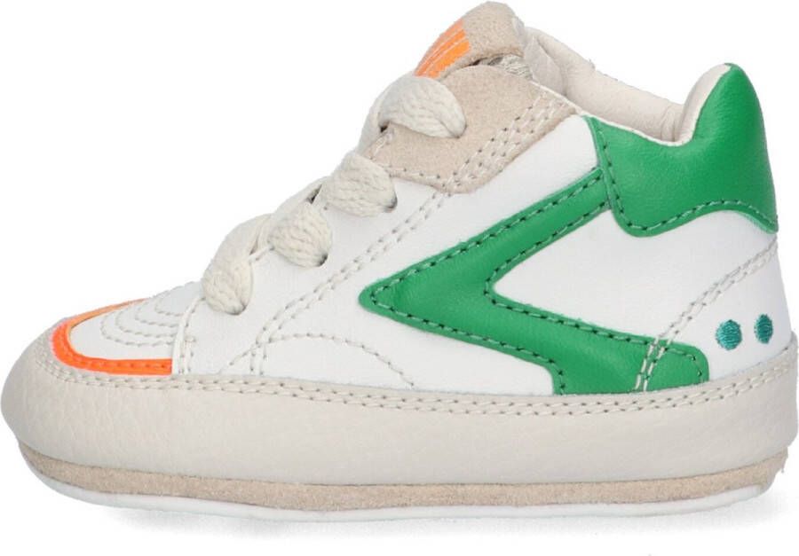 BunniesJR Bunnies JR 223126-564 Jongens Babysneakertjes Groen Wit Beige Oranje Leer Veter