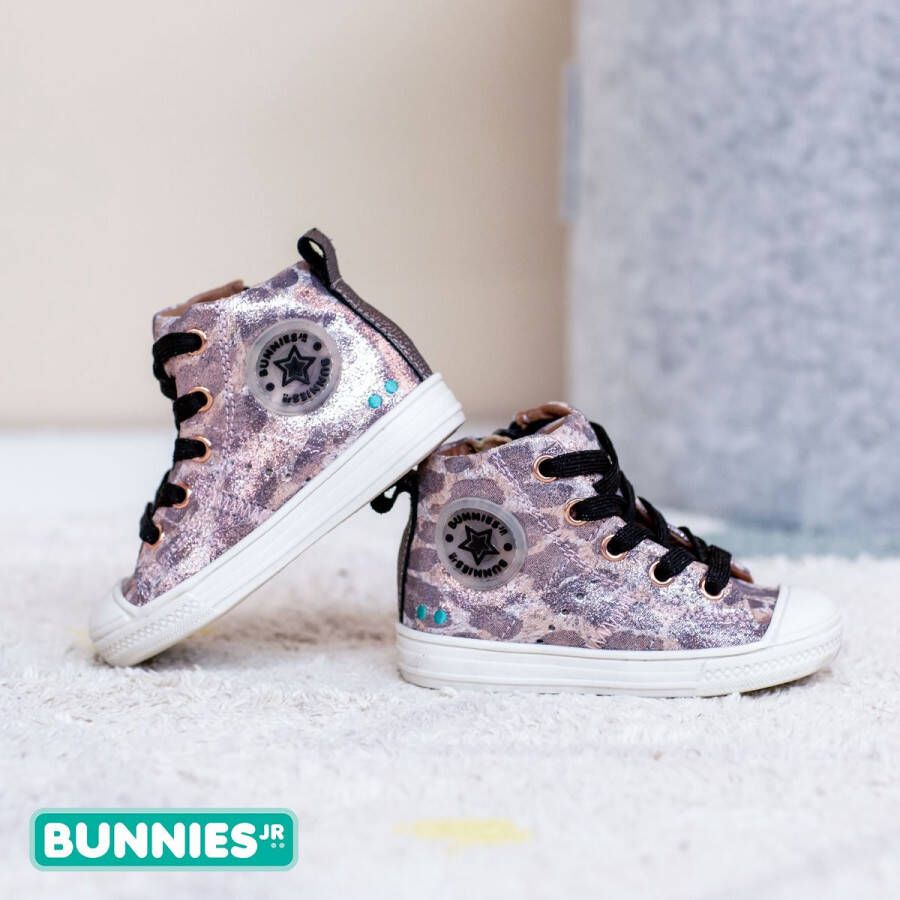 BunniesJR Bunnies JR 221635-996 Meisjes Hoge Sneakers Roze Print Leer Veters