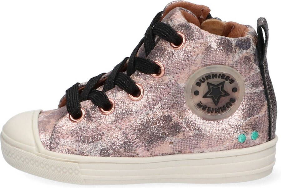 BunniesJR Bunnies JR 221635-996 Meisjes Hoge Sneakers Roze Print Leer Veters