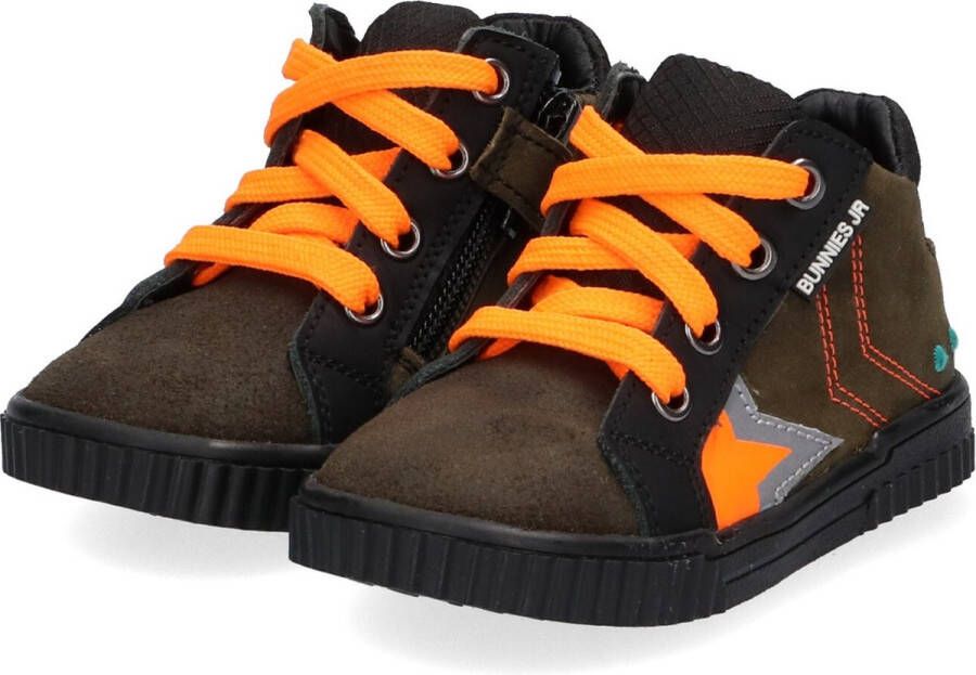 BunniesJR Bunnies JR 221663-569 Jongens Hoge Sneakers Groen Oranje Leer Veters