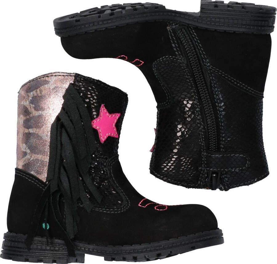 BunniesJR Bunnies JR 221788-589 Meisjes Cowboy Boots Zwart Roze Leer Ritssluiting